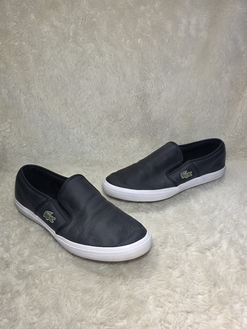 Lacoste Gazon 316 1 Black Leather Slip On Sneakers Shoes Mens US 9.5 Low Top